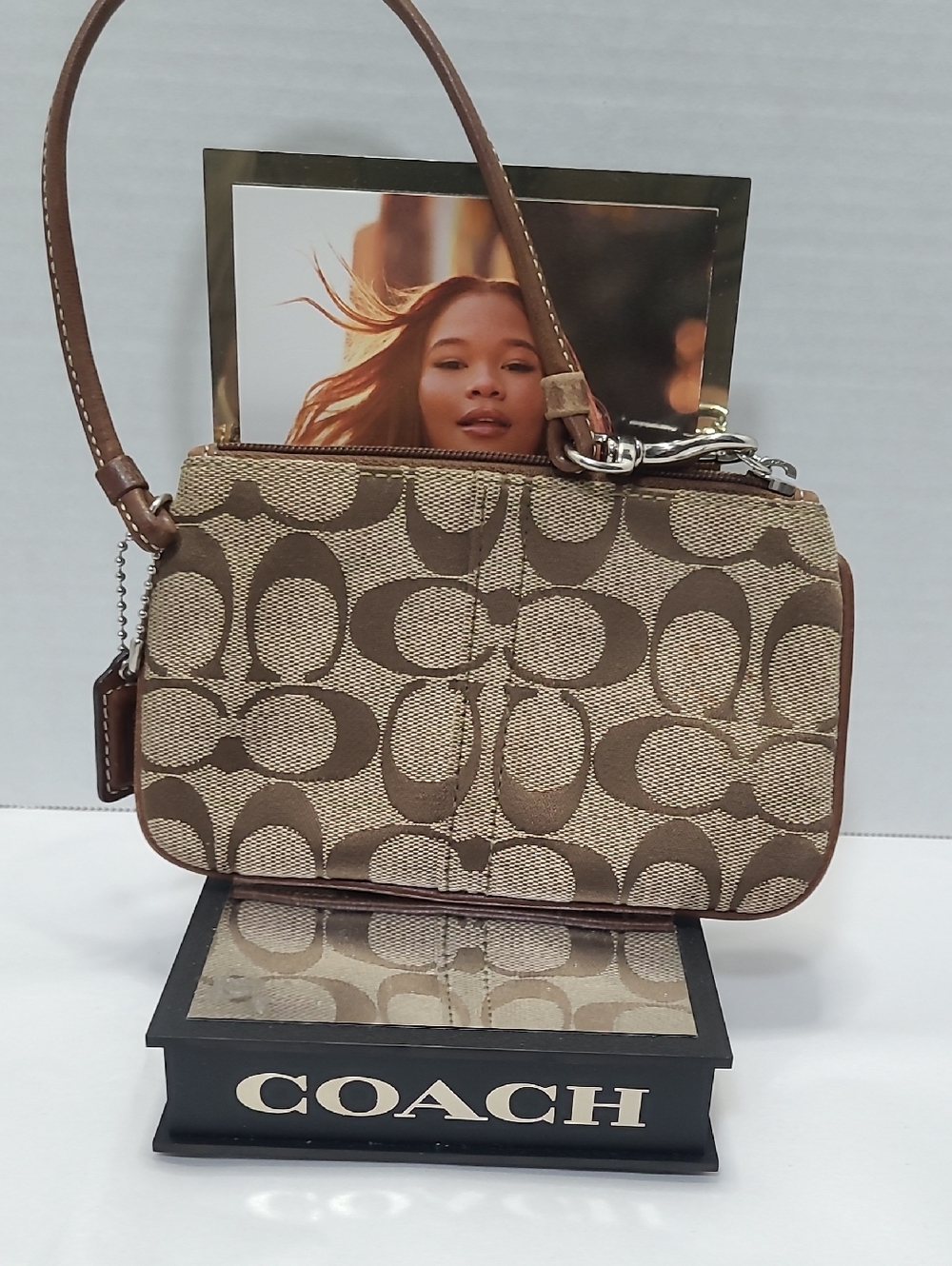 Coach Brown and Beige Signature Canvas Wristlet
